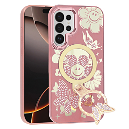 Luxury Diamond Shiny Cases with Butterfly Ring Design - ROSE GOLD for Galaxy S26 Ultra (Only Ground Shipping)