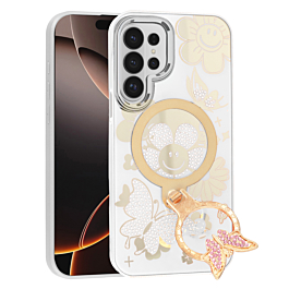 Luxury Diamond Shiny Cases with Butterfly Ring Design - WHITE for Galaxy S26 Ultra (Only Ground Shipping)