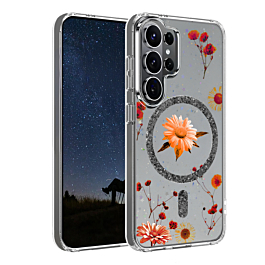 Galaxy S26 Ultra Floral Magnetic Case - BLACK (Only Ground Shipping)