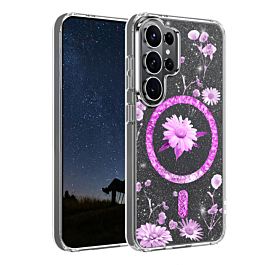Galaxy S26 Ultra Floral Magnetic Case - HOT PINK (Only Ground Shipping)