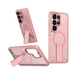 Slim Translucent  Wireless Charging Case with Folding Stand -PINK  for Galaxy S26 Ultra (Only Ground Shipping)