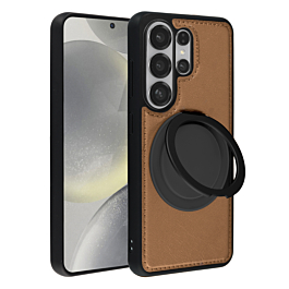 Slim Leather Case with Wireless Charging Kickstand - BROWN for Galaxy S26 Ultra (Only Ground Shipping)