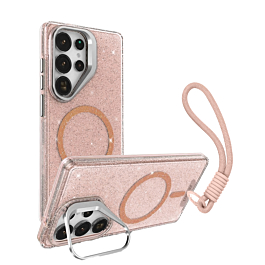 Glitter MagSafe Phone Case with Wrist Strap - PINK for Galaxy S26 Ultra (Only Ground Shipping)