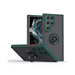Hard PC Rear Colorful Border Case with Ring Holder - DARK GREEN for Galaxy S26 Ultra  (Only Ground Shipping)