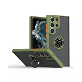 Hard PC Rear Colorful Border Case with Ring Holder - NAVY GREEN for Galaxy S26 Ultra  (Only Ground Shipping)