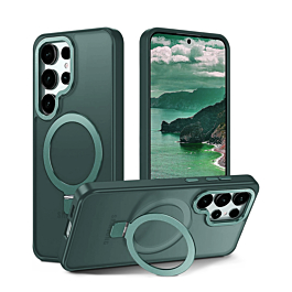 Galaxy S26 Ultra Carbon Wireless Charging Case with Ring Stand - GREEN (Only Ground Shipping)