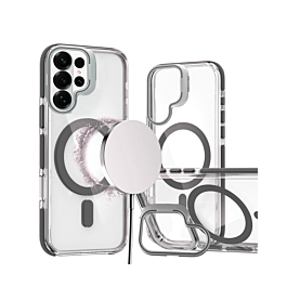 Thin Magnetic Clear Case with Camera Stand Kickstand -BLACK  for Galaxy S26 Ultra (Only Ground Shipping)