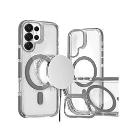 Thin Magnetic Clear Case with Camera Stand Kickstand -GRAY  for Galaxy S26 Ultra (Only Ground Shipping)