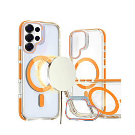 Thin Magnetic Clear Case with Camera Stand Kickstand - ORANGE for Galaxy S26 Ultra (Only Ground Shipping)