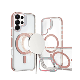 Thin Magnetic Clear Case with Camera Stand Kickstand - PINK  for Galaxy S26 Ultra (Only Ground Shipping)