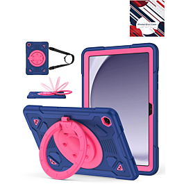 Shockproof Heavy Duty Stand Case with Pen Slot - NAVY BLUE & HOT PINK for Galaxy Tab A9 Plus 2023 (11") (X210, X216, X218) (Only Ground Shipping)