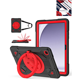 Shockproof Heavy Duty Stand Case with Pen Slot - BLACK & RED for Galaxy Tab A9 Plus 2023 (11") (X210, X216, X218) (Only Ground Shipping)
