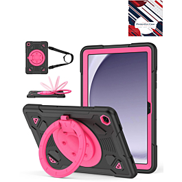 Shockproof Heavy Duty Stand Case with Pen Slot- BLACK & HOT PINK for Galaxy Tab A9 Plus 2023 (11") (X210, X216, X218) (Only Ground Shipping)