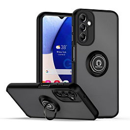 Galaxy A14 4G/5G Hard PC Rear / Soft TPU Colorful Border Case with I-ring Holder - BLACK (Only Ground Shipping)