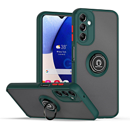 Galaxy A14 4G/5G Hard PC Rear / Soft TPU Colorful Border Case with I-ring Holder - DARK GREEN (Only Ground Shipping)