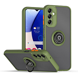 Galaxy A14 4G/5G Hard PC Rear / Soft TPU Colorful Border Case with I-ring Holder - NAVY GREEN (Only Ground Shipping)