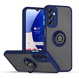 Galaxy A14 4G/5G Hard PC Rear / Soft TPU Colorful Border Case with I-ring Holder - NAVY BLUE (Only Ground Shipping)