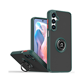Hard PC Rear / Soft TPU Colorful Border Case with I-ring Holder - DARK GREEN for Galaxy A16 (Only Ground Shipping)