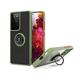 Galaxy A23 5G Hard PC Rear / Soft TPU Colorful Border Case with I - ring Holder - GREEN (Only Ground Shipping)