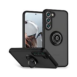 Galaxy A54 5G Hard PC Rear / Soft TPU Colorful Border Case with I-ring Holder - BLACK (Only Ground Shipping)