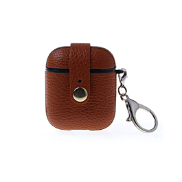 AirPods 1/2 Hard Leather Case with Metal Hook - BROWN (Only Ground Shipping)
