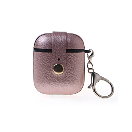 AirPods 1/2 Hard Leather Case with Metal Hook - ROSE GOLD (Only Ground Shipping)