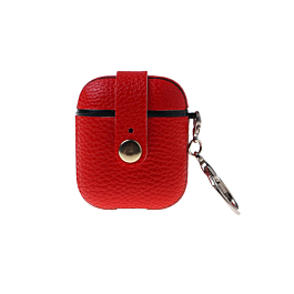 AirPods 1/2 Hard Leather Case with Metal Hook - RED (Only Ground Shipping)