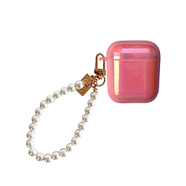 AirPods 1/2 Hard PC Case with Pearl Hand Strap - PINK (Only Ground Shipping)