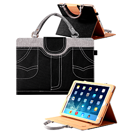 Smart Work Bag Style Case - BLACK JEAN for iPad 5 (2017) / iPad 6 (2018) / Air 1 / Air 2 / Pro 9.7 (Only Ground Shipping)