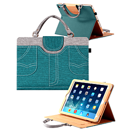 Smart Work Bag Style Case - DARK GREEN JEAN for iPad 5 (2017) / iPad 6 (2018) / Air 1 / Air 2 / Pro 9.7 (Only Ground Shipping)