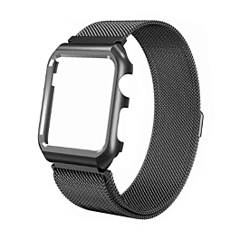 iWatch 41mm One Piece Milanese Stainless Steel Band - BLACK (Only Ground Shipping)