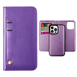 Genuine Leather Magnetic Wallet Case with Credit Card Slot - PURPLE for iPhone 13 Pro (Only Ground Shipping)