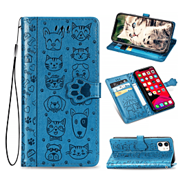 Animal Design Leather Wallet Case with Wristlet Strap - BLUE for iPhone 12 Pro Max (Only Ground Shipping)