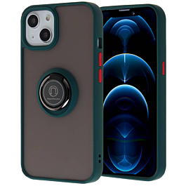 iPhone 13 Mini Hard PC Rear / Soft TPU Colorful Border Case with I - ring Holder - GREEN (Only Ground Shipping)