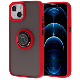 iPhone 13 Mini Hard PC Rear / Soft TPU Colorful Border Case with I - ring Holder - RED (Only Ground Shipping)