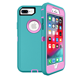 Heavy Duty Case for iPhone 8P / 7P (LIGHT TEAL & PINK) (Only Ground Shipping)