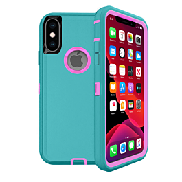 Heavy Duty Case for iPhone X / XS (LIGHT TEAL & PINK) (Only Ground Shipping)