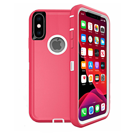 Heavy Duty Case for iPhone X / XS (HOT PINK & WHITE) (Only Ground Shipping)