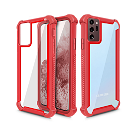 Galaxy Note 20 3in1 Hybrid Clear Soft TPU Hard PC Back Cover Case - RED (Only Ground Shipping)