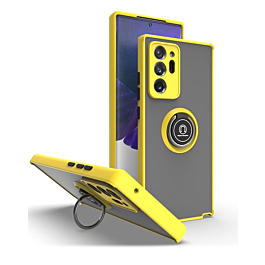 Galaxy Note 20 Hard PC Rear / Soft TPU Colorful Border Case with I-ring Holder - YELLOW (Only Ground Shipping)
