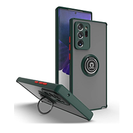 Galaxy Note 20 Hard PC Rear / Soft TPU Colorful Border Case with I-ring Holder - DARK GREEN (Only Ground Shipping)