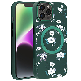 Flower Design Wireless Charging Case - DARK GREEN for iPhone 12 / 12 Pro (Only Ground Shipping)