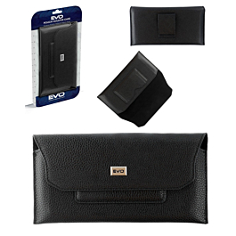 6.3" Horizontal Lychee Leather Pouch with Belt - BLACK (Only Ground Shipping)