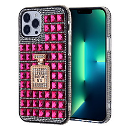 Crystal Stones Case with Perfume Adornment - HOT PINK for iPhone XR (Only Ground Shipping)