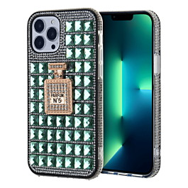 Crystal Stones Case with Perfume Adornment - GREEN for iPhone XR (Only Ground Shipping)