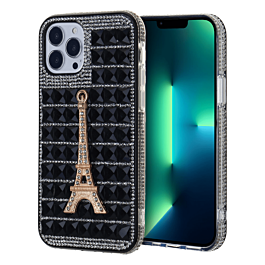 Crystal Stones Case with Paris Adornment - BLACK for iPhone 8P / 7P (Only Ground Shipping)