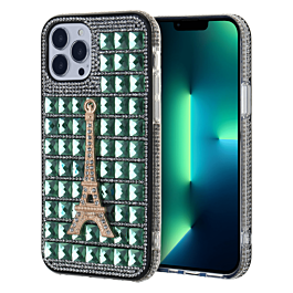 Crystal Stones Case with Paris Adornment - LIME GREEN for iPhone 8P / 7P (Only Ground Shipping)