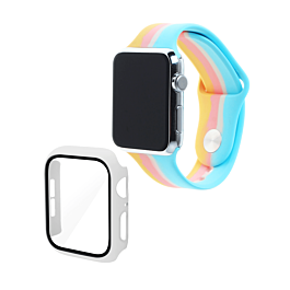 iWatch 40mm Rainbow Silicone Soft Band & Bumper Case with Tempered Glass - 1 (Only Ground Shipping)