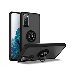 Galaxy S20 FE Hard PC Rear / Soft TPU Colorful Border Case with I-ring Holder - BLACK (Only Ground Shipping)