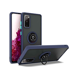 Galaxy S20 FE Hard PC Rear / Soft TPU Colorful Border Case with I-ring Holder - NAVY BLUE (Only Ground Shipping)
